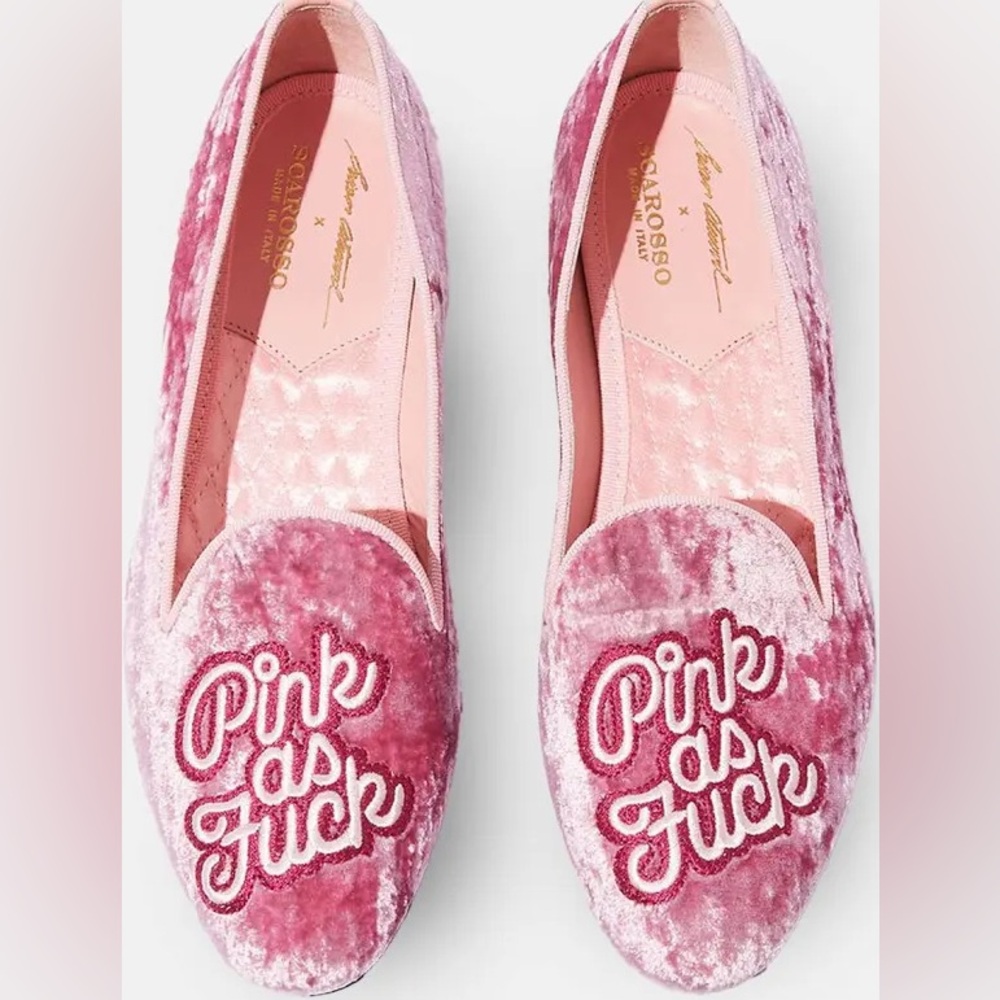 Brian Atwood x Scarosso Lady Nolita Pink as F*ck velvet loafers 36 US 6